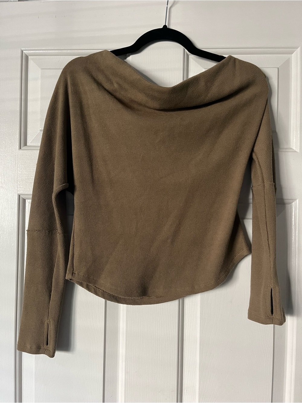 We The Free Taupe Off-Shoulder Lightweight Knit Sweater